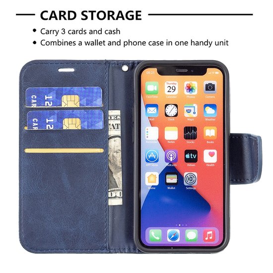 iPhone 13 Mini Hoesje, MobyDefend Wallet Book Case Met Koord, Blauw