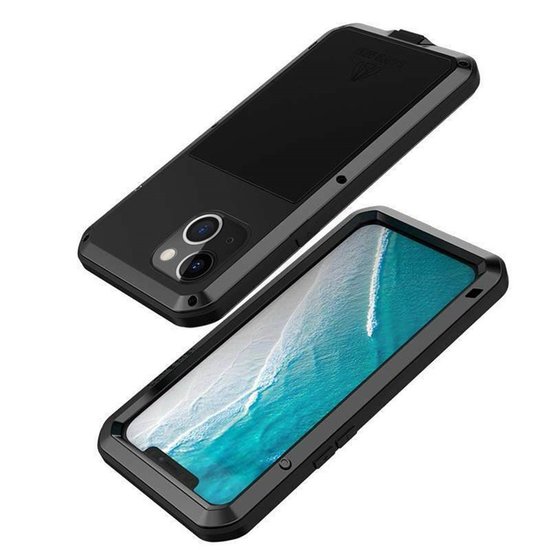 iPhone 13 Mini Hoes - Love Mei Metalen Case - Extreme Protection - Zwart