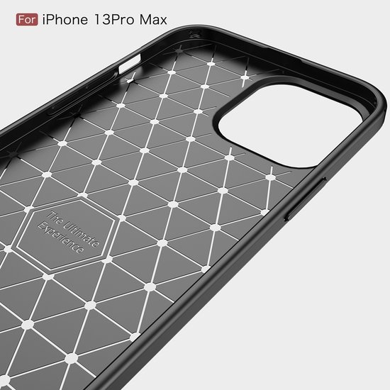 iPhone 13 Pro Max Hoesje, MobyDefend TPU Gelcase, Geborsteld Metaal + Carbonlook, Zwart