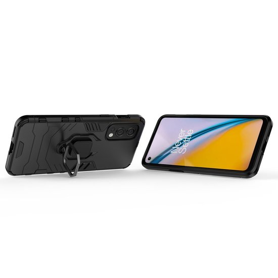 OnePlus Nord 2 Hoesje - MobyDefend Dubbelgelaagde Pantsercase Met Standaard - Zwart