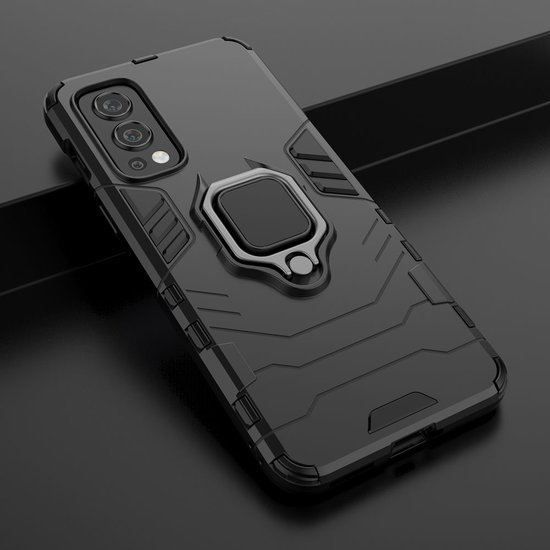 OnePlus Nord 2 Hoesje - MobyDefend Dubbelgelaagde Pantsercase Met Standaard - Zwart