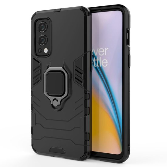 OnePlus Nord 2 Hoesje - MobyDefend Dubbelgelaagde Pantsercase Met Standaard - Zwart