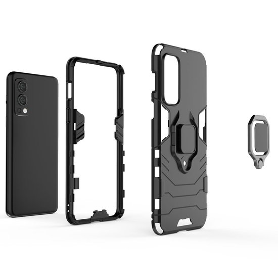 OnePlus Nord 2 hoesje, MobyDefend Dubbelgelaagde Pantsercase Met Standaard, Zwart