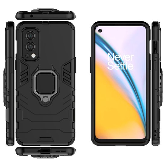 OnePlus Nord 2 Hoesje - MobyDefend Dubbelgelaagde Pantsercase Met Standaard - Zwart