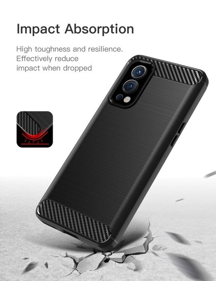 OnePlus Nord 2 Hoesje - MobyDefend TPU Backcover - Geborstelde Metaal &amp; Carbon-Look - Zwart