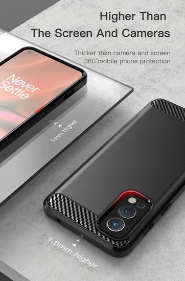 OnePlus Nord 2 Hoesje - MobyDefend TPU Backcover - Geborstelde Metaal &amp; Carbon-Look - Zwart
