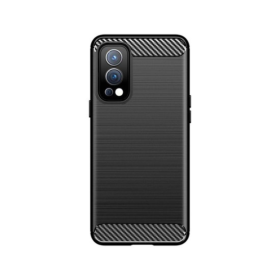 OnePlus Nord 2 Hoesje, MobyDefend TPU Gelcase, Geborsteld Metaal + Carbonlook, Zwart