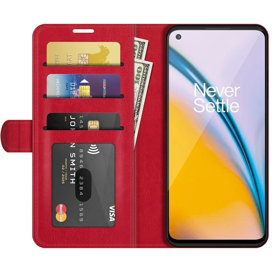 OnePlus Nord 2 Hoesje, MobyDefend Wallet Book Case (Sluiting Achterkant), Rood