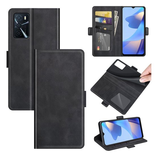 Oppo A16 / A16s / A54s Hoesje, MobyDefend Luxe Wallet Book Case (Sluiting Zijkant), Zwart