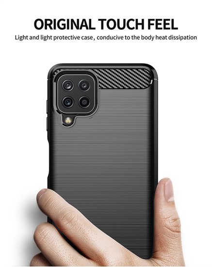 Samsung Galaxy M22 / Galaxy A22 4G Hoesje - MobyDefend TPU Backcover - Geborstelde Metaal &amp; Carbon-Look - Rood