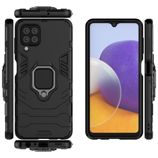 Samsung Galaxy M22 / Galaxy A22 4G Hoesje - MobyDefend Dubbelgelaagde Pantsercase Met Standaard - Zwart