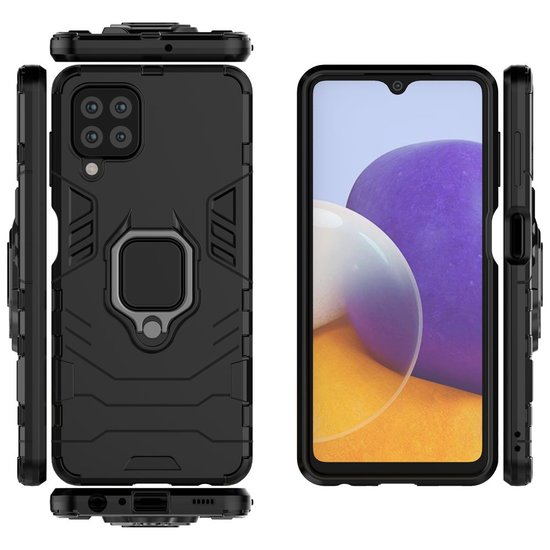 Samsung Galaxy M22 / Galaxy A22 4G hoesje, MobyDefend Dubbelgelaagde Pantsercase Met Standaard, Zwart