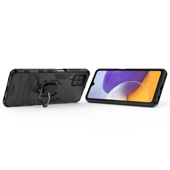 Samsung Galaxy M22 / Galaxy A22 4G Hoesje - MobyDefend Dubbelgelaagde Pantsercase Met Standaard - Zwart