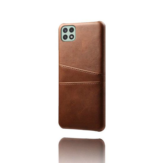 Samsung Galaxy M22 / Galaxy A22 4G Hoesje - MobyDefend Lederen Backcover Met Vakjes Voor Pasjes - Bruin