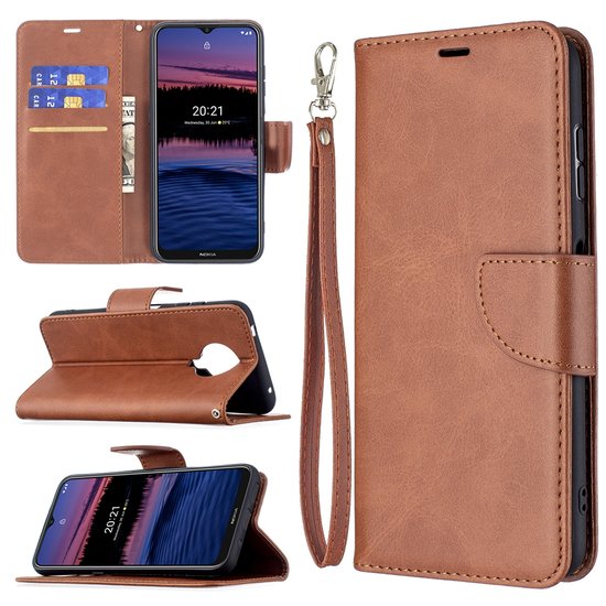 Nokia G10 / Nokia G20 Hoesje, MobyDefend Wallet Book Case Met Koord, Bruin