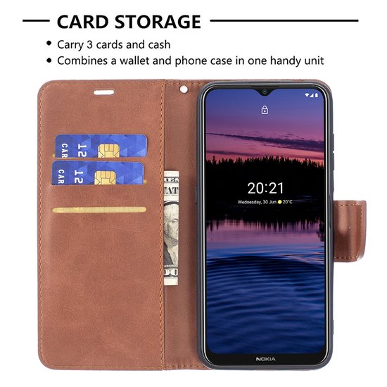 Nokia G10 / Nokia G20 Hoesje, MobyDefend Wallet Book Case Met Koord, Bruin