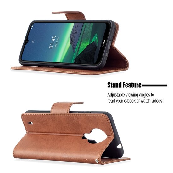 Nokia 1.4 Hoesje - MobyDefend Wallet Book Case Met Koord - Bruin
