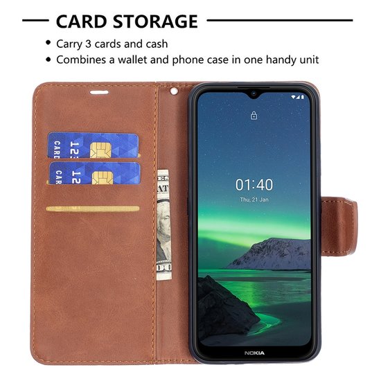 Nokia 1.4 Hoesje - MobyDefend Wallet Book Case Met Koord - Bruin