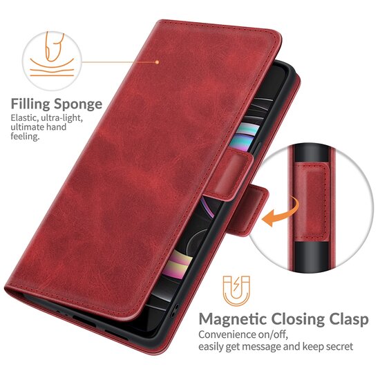 Motorola Edge 20 Pro Hoesje, MobyDefend Luxe Wallet Book Case (Sluiting Zijkant), Rood