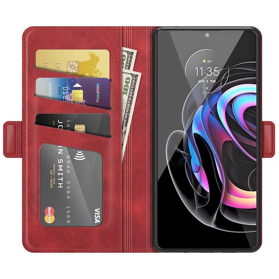 Motorola Edge 20 Pro Hoesje - MobyDefend Luxe Wallet Book Case (Sluiting Zijkant) - Rood