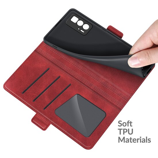 Motorola Edge 20 Pro Hoesje - MobyDefend Luxe Wallet Book Case (Sluiting Zijkant) - Rood