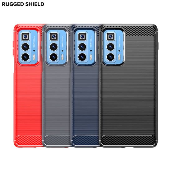 Motorola Edge 20 Pro Hoesje - MobyDefend TPU Backcover - Geborstelde Metaal &amp; Carbon-Look - Rood