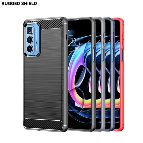 Motorola Edge 20 Pro Hoesje - MobyDefend TPU Backcover - Geborstelde Metaal &amp; Carbon-Look - Rood