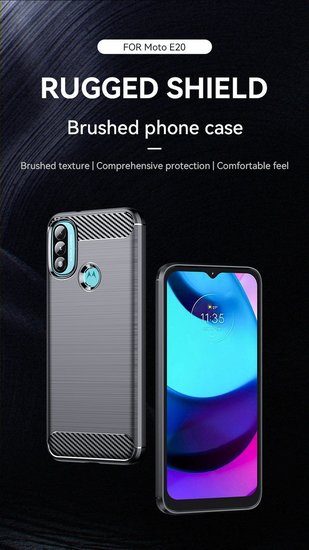 Motorola Moto E20 / E30 / E40 Hoesje - MobyDefend TPU Backcover - Geborstelde Metaal &amp; Carbon-Look - Zwart