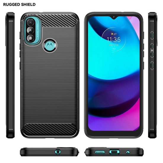 Motorola Moto E20 / E30 / E40 Hoesje - MobyDefend TPU Backcover - Geborstelde Metaal &amp; Carbon-Look - Zwart