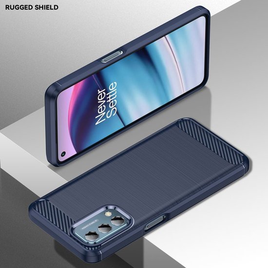 Motorola Moto E20 / E30 / E40 Hoesje - MobyDefend TPU Backcover - Geborstelde Metaal &amp; Carbon-Look - Navy Blauw