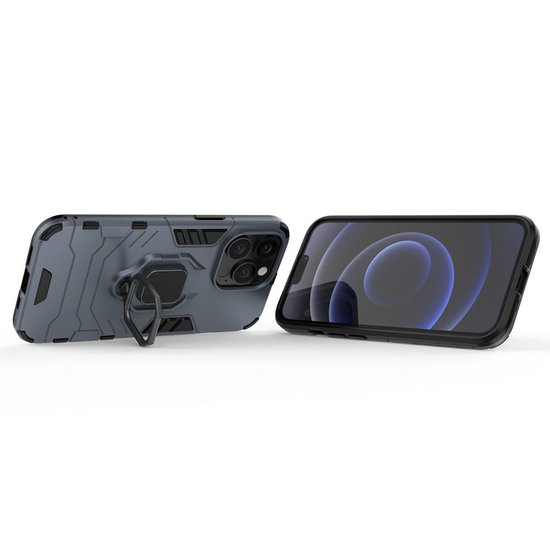 iPhone 13 Pro hoesje, MobyDefend Dubbelgelaagde Pantsercase Met Standaard, Navy Blauw