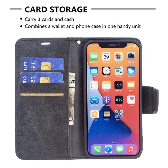 iPhone 13 Hoesje, MobyDefend Wallet Book Case Met Koord, Zwart