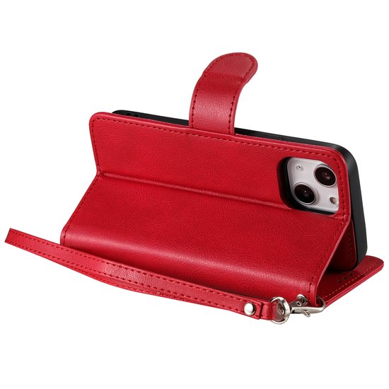 iPhone 13 hoesje, MobyDefend Luxe 2-in-1 Wallet Book Case Met Uitneembare Backcover, Rood