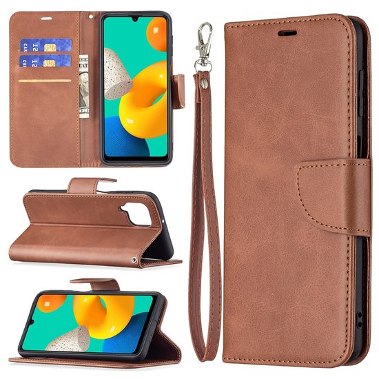 Samsung Galaxy M22 / Galaxy A22 4G Hoesje, MobyDefend Wallet Book Case Met Koord, Bruin
