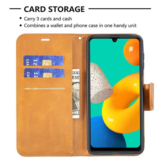 Samsung Galaxy M22 / Galaxy A22 4G Hoesje, MobyDefend Wallet Book Case Met Koord, Lichtbruin