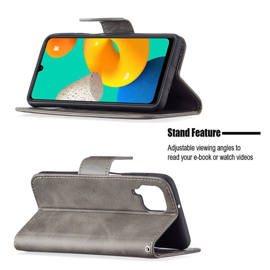 Samsung Galaxy M22 / Galaxy A22 4G Hoesje - MobyDefend Wallet Book Case Met Koord - Grijs