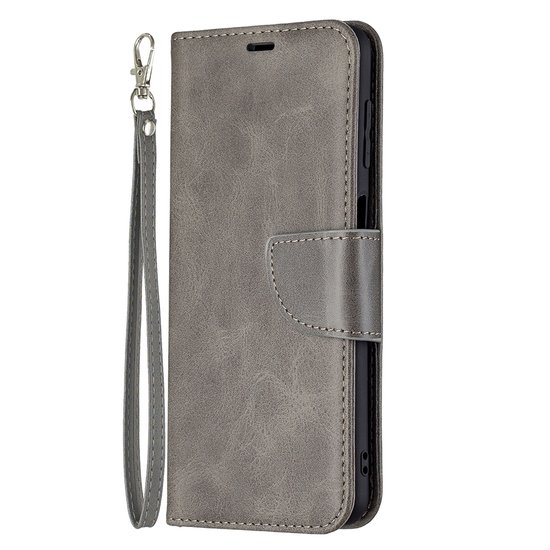 Samsung Galaxy M22 / Galaxy A22 4G Hoesje, MobyDefend Wallet Book Case Met Koord, Grijs