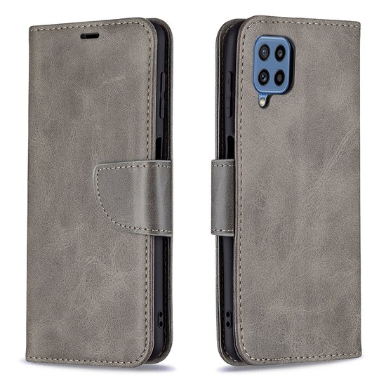 Samsung Galaxy M22 / Galaxy A22 4G Hoesje, MobyDefend Wallet Book Case Met Koord, Grijs