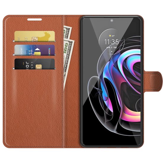 Motorola Edge 20 Pro Hoesje, MobyDefend Kunstleren Wallet Book Case, Bruin