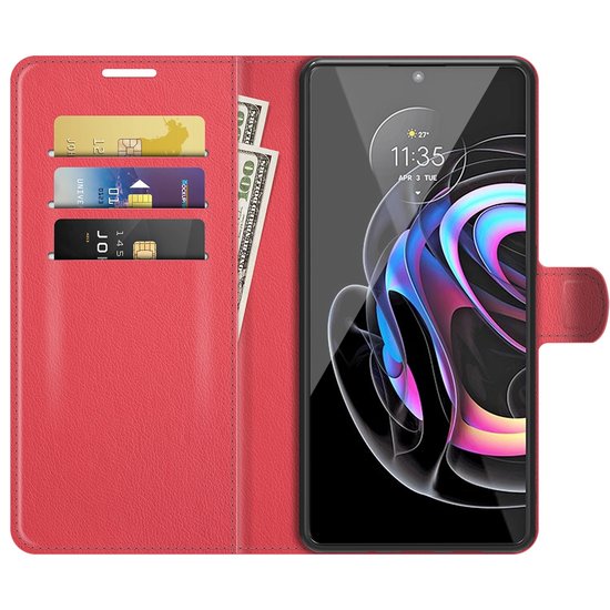 Motorola Edge 20 Pro Hoesje, MobyDefend Kunstleren Wallet Book Case, Rood