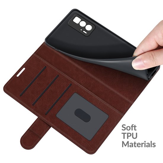 Motorola Edge 20 Pro Hoesje - MobyDefend Wallet Book Case (Sluiting Achterkant) - Bruin