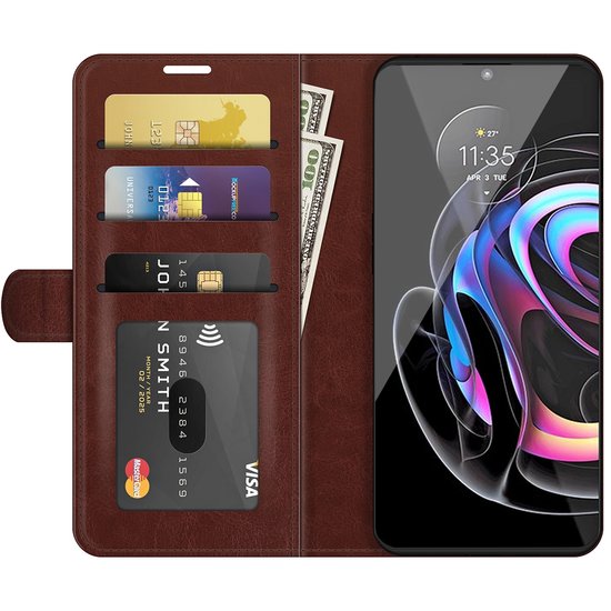 Motorola Edge 20 Pro Hoesje - MobyDefend Wallet Book Case (Sluiting Achterkant) - Bruin