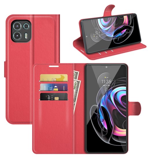 Motorola Edge 20 Lite Hoesje - MobyDefend Kunstleren Wallet Book Case (Sluiting Voorkant) - Rood