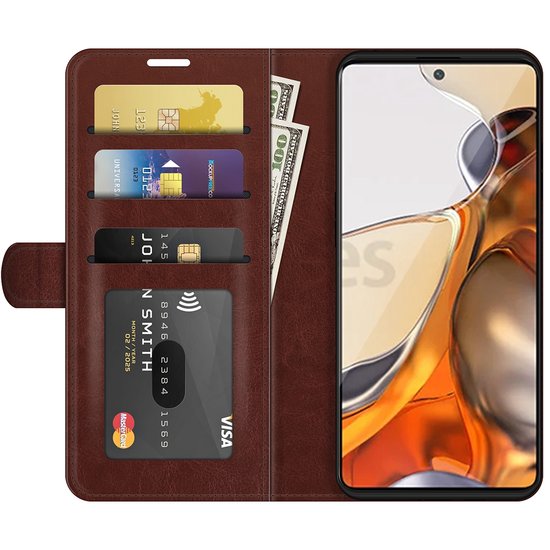 Xiaomi 11T / Xiaomi 11T Pro Hoesje, MobyDefend Wallet Book Case (Sluiting Achterkant), Bruin