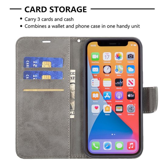 iPhone 13 Pro Hoesje, MobyDefend Wallet Book Case Met Koord, Grijs