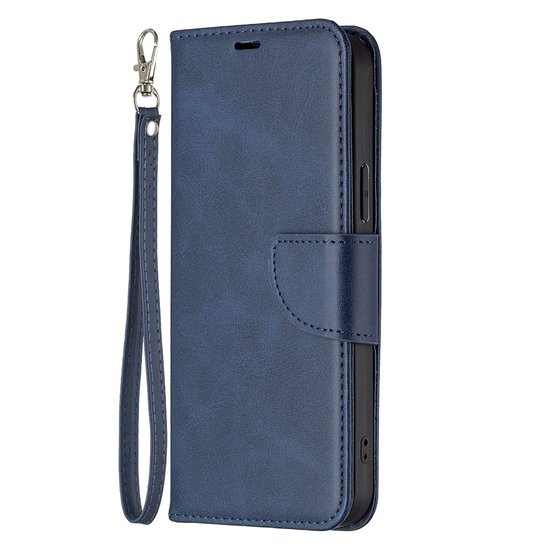 iPhone 13 Pro Hoesje, MobyDefend Wallet Book Case Met Koord, Blauw
