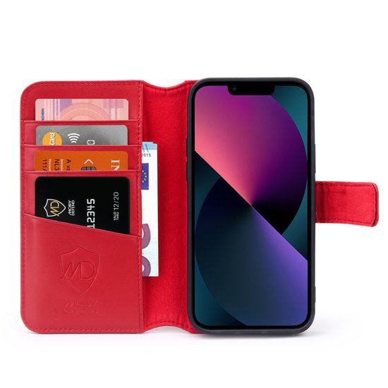 iPhone 13 Hoesje, Luxe MobyDefend Wallet Bookcase, Rood