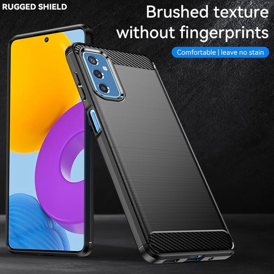 Samsung Galaxy M52 Hoesje, MobyDefend TPU Gelcase, Geborsteld Metaal + Carbonlook, Zwart