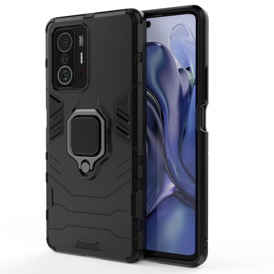 Xiaomi 11T / 11T Pro Hoesje, MobyDefend Dubbelgelaagde Pantsercase Met Standaard, Zwart