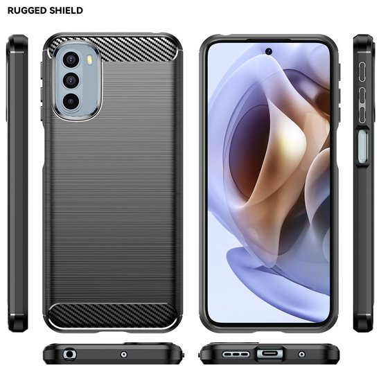 Motorola Moto G31 / Moto G41 Hoesje - MobyDefend TPU Backcover - Geborstelde Metaal &amp; Carbon-Look - Zwart